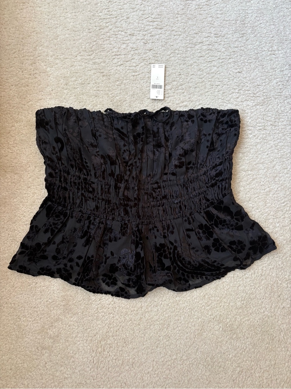 Anthropologie Somerset black strapless crushed velvet blouse sz L whimsigoth - Picture 2 of 8